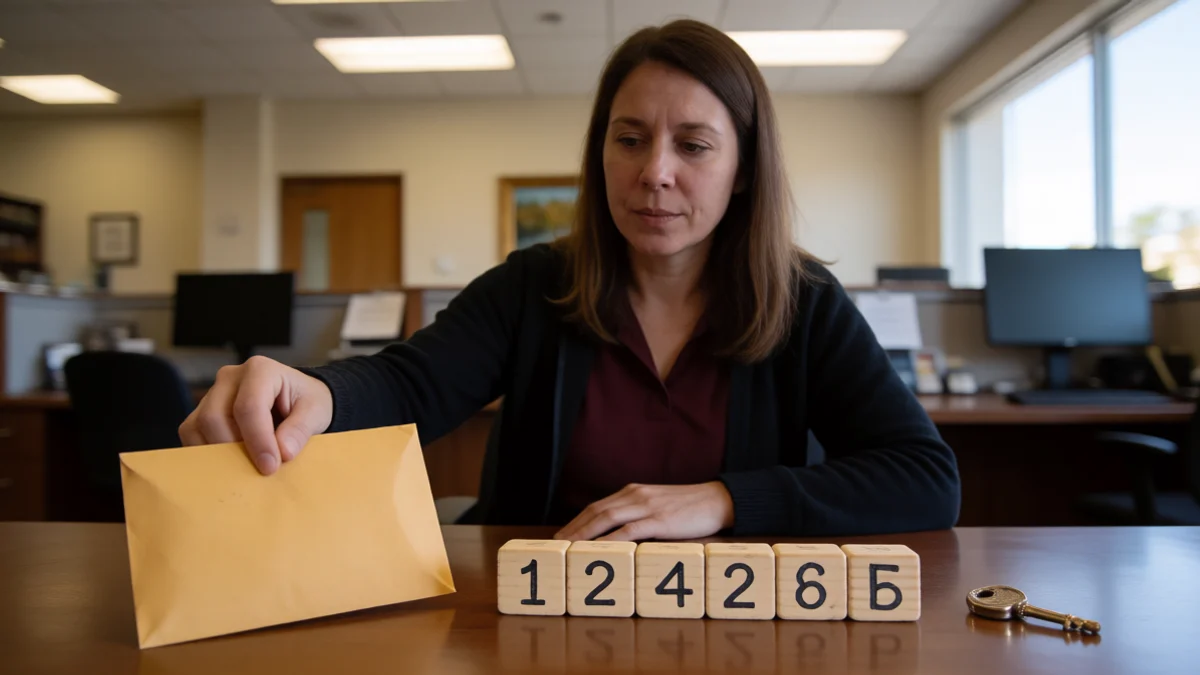 A credit-union adviser in New Mexico arranges three distinct repayment objects—a single sealed envelope, a row of calendar blocks without markings